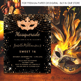 Budget maskerad svart guld Sweet 16-inbjudan
