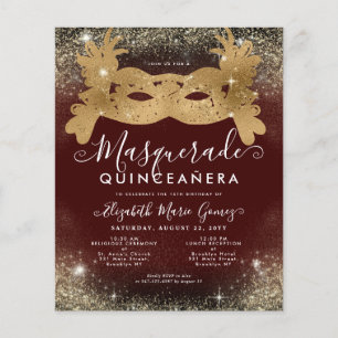 Budget MasqueraBurgundy Red Guld Glitter Quince