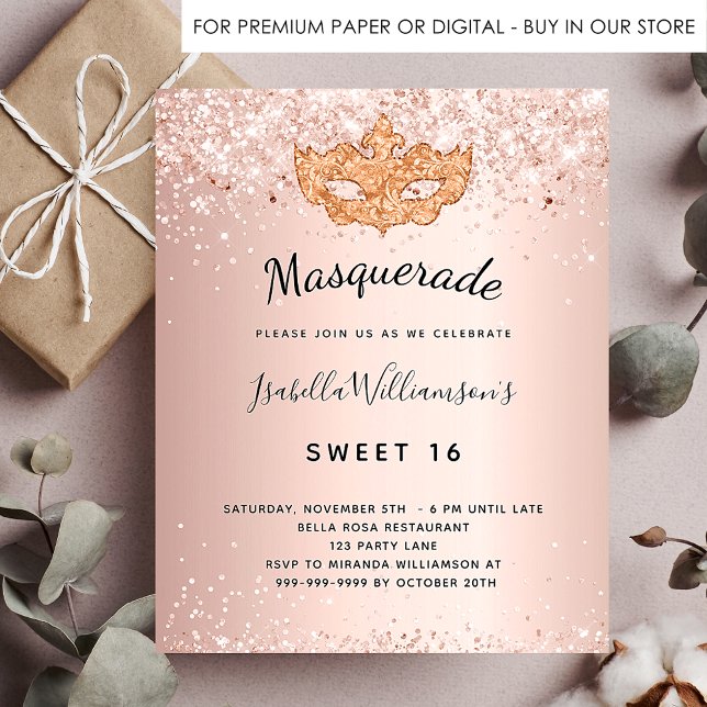 Budget Masquerad ro guld glitter Sweet 16 (Skapare uppladdad)