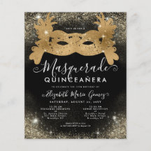Budget Masqueraden Black Guld Glitter Quinceanera