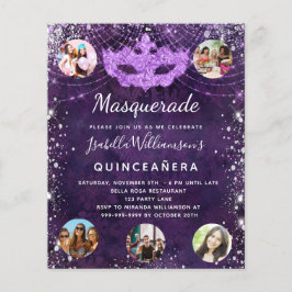 Budget Masquerainbjudan lila Quinceanera