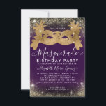 Budget MasqueraLila Guld Glitter födelsedag Anteckningskort<br><div class="desc">Modern Glam MasqueraLila Violet Lavender Plum Guld Gnistra Dust Födelsedagsfest inbjudan</div>