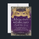 Budget MasqueraLila Guld Glitter födelsedag Anteckningskort<br><div class="desc">Modern Glam MasqueraLila Violet Lavender Plum Guld Gnistra Dust Födelsedagsfest inbjudan</div>