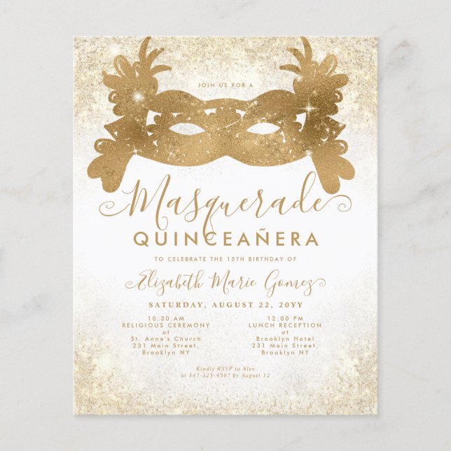 Budget Masqueravit Guld Glitter Quinceanera (Framsida)