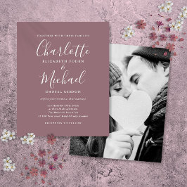 Budget Mauve Script Photo Wedding-inbjudan
