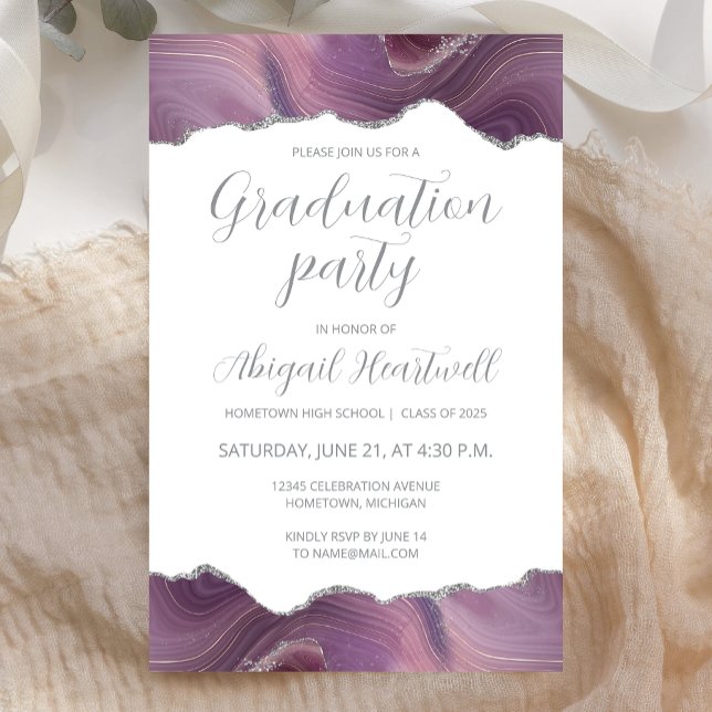 Budget Mauve Silver Agat Examen Invitation (Skapare uppladdad)