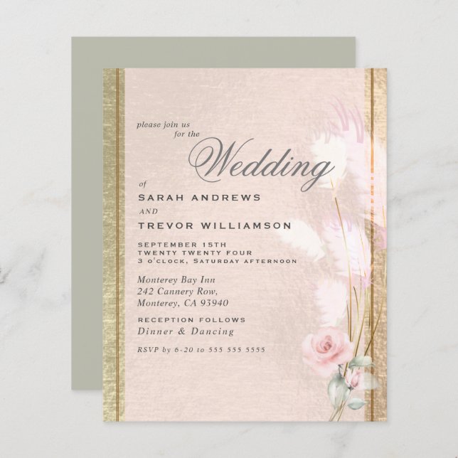 Budget, men vacker Luxe Rosa Pampas Grass (Fram/baksida)