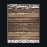Budget Menu Rustic Farmhouse String Ljus Snöre<br><div class="desc">Budgeten Rustic Farmhouse String Ljus Snöre Bröllop Menu på Wood-bakgrunden - innehåller vacker och elegant manustypografi med modern Land Farm House-Gnistra för den speciella Bröllopsdagen firande.</div>