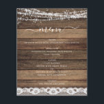 Budget Menu Rustic Farmhouse String Ljus Snöre<br><div class="desc">Budgeten Rustic Farmhouse String Ljus Snöre Bröllop Menu på Wood-bakgrunden - innehåller vacker och elegant manustypografi med modern Land Farm House-Gnistra för den speciella Bröllopsdagen firande.</div>