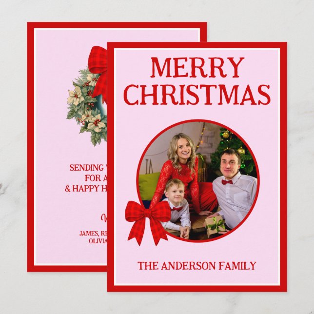 Budget Merry Christmas Foto Röd Gingham-slöja Julkort (Fram/baksida)