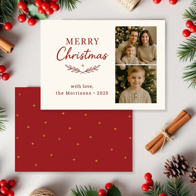 Budget Merry Christmas Photo Red Holiday Flat Card Inbjudningar (Skapare uppladdad)