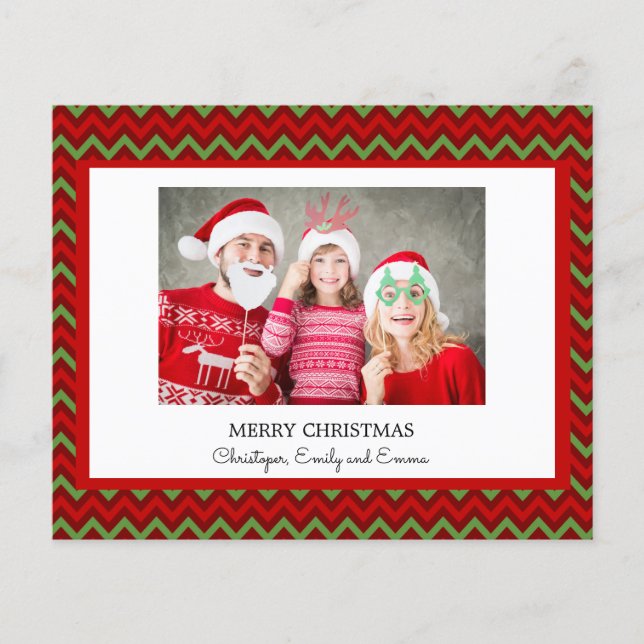 Budget Merry Christmas Röd Grön Fotokort Flygblad (Framsidan)