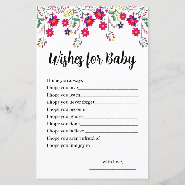 Budget Mexikanska Blommiga Böner för Baby Shower-k (Framsida)