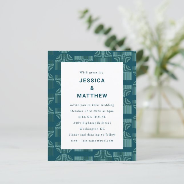 Budget Mid Century Modern Teal Wedding bjudande (Stående Fram)