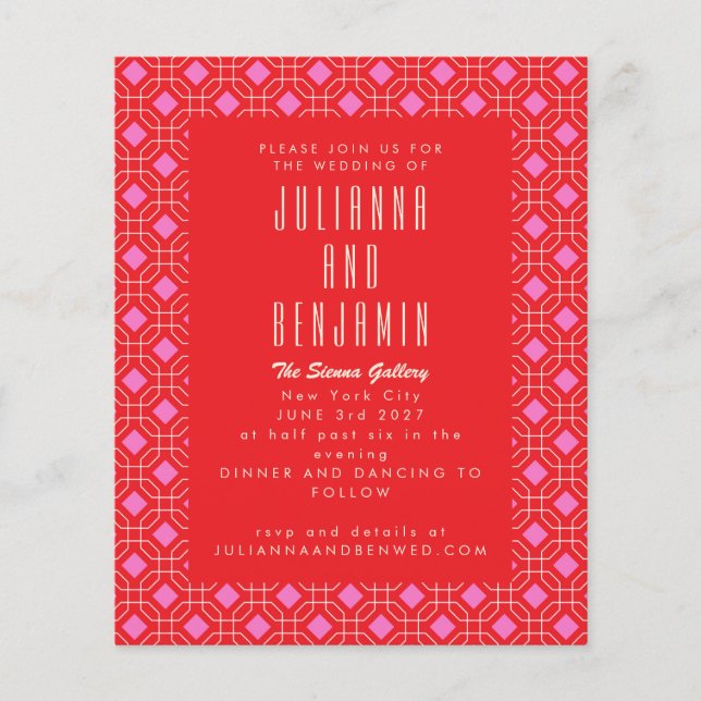 Budget Mid Modern Red Rosa Geometric Bröllop (Framsida)