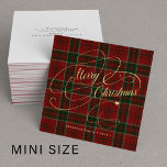 Budget MINI STORLEK God jul plaid tartan Anteckningskort<br><div class="desc">Elegant faux guld skriver enkel text och namnteckning personlig röd grönt plaid tartan mönster icke-fotot helgdag BUDGET square MINI SIZED Note card med kuvert.</div>