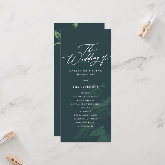 Budget Minimal and Chic Green Wedding Program (Fram/Back In Situ)
