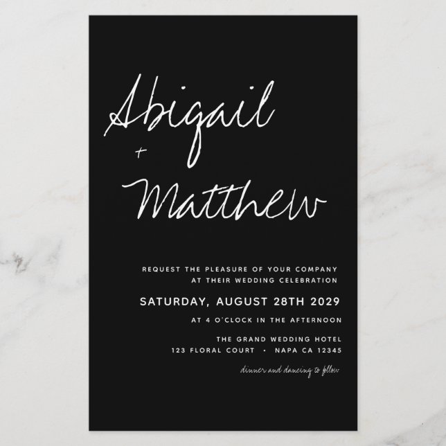 Budget - minimal Boho Black Wedding-inbjudan Flygblad (Framsidan)