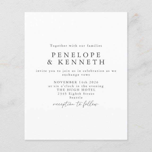 Budget Minimal enkel Elegant Svartvit Bröllop (Framsida)