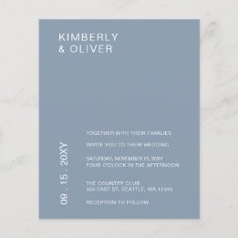 Budget - minimal inbjudan till Dusty Blue Wedding