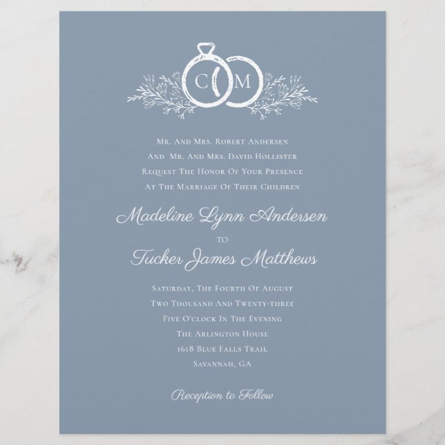 Budget - minimal inbjudan till Dusty Blue Wedding (Framsida)