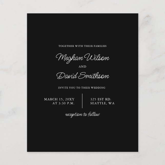 Budget Minimal Modern Black Wedding-inbjudan (Framsida)