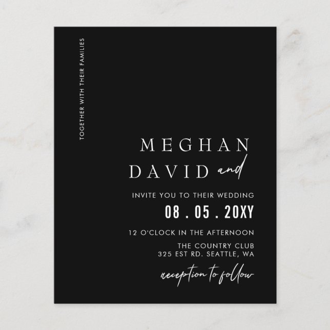 Budget Minimal Modern Black Wedding-inbjudan (Framsida)