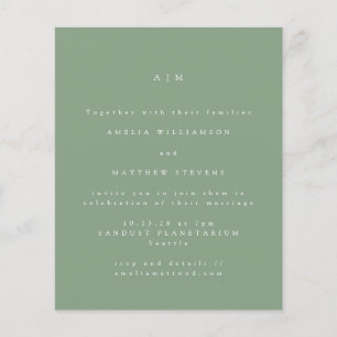 Budget - minimal Monogram Sage Wedding-inbjudan