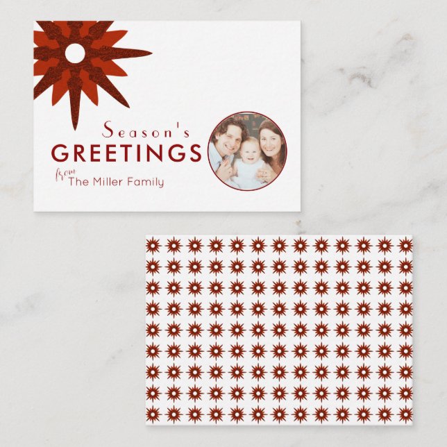 Budget Minimal Red & White Snowflake-familjfoto Anteckningskort (Fram/baksida)