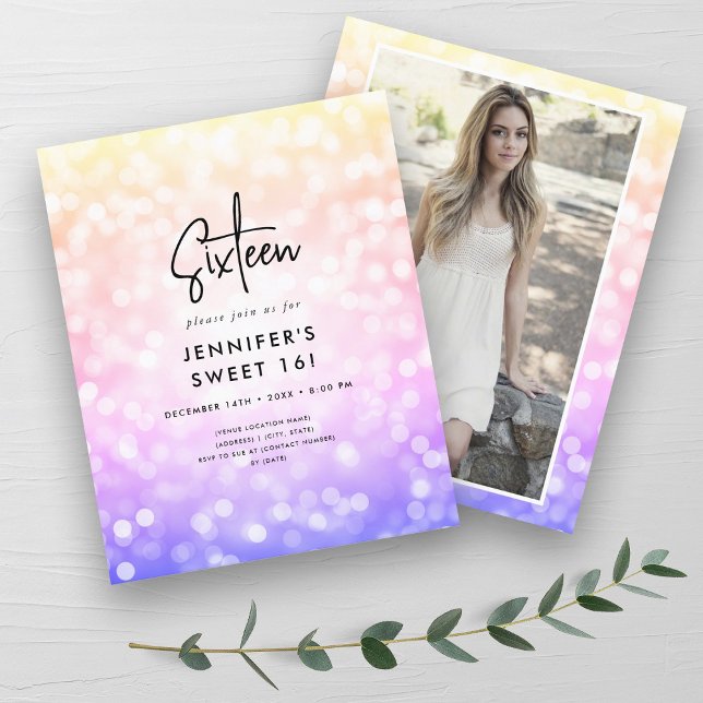 Budget Minimal Regnbåge Foto Söt 16 Inbjudan (Budget Minimal Rainbow Photo Sweet 16 Invite)