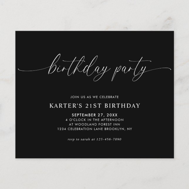 BUDGET - Minimal svart skript, vit Vuxen, födelsed (Framsida)