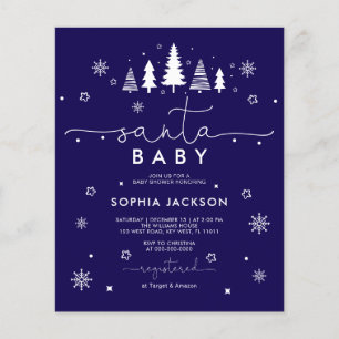 Budget Minimalist Blå Santa Baby-inbjudan