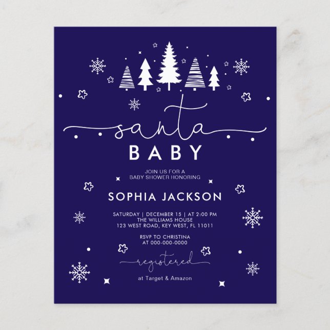 Budget Minimalist Blå Santa Baby-inbjudan (Framsida)