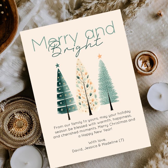 Budget Minimalist Boho Hand plockade Julgranar Anteckningskort (Skapare uppladdad)