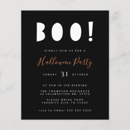 Budget Minimalist Boo Halloween Black Party Inbjud