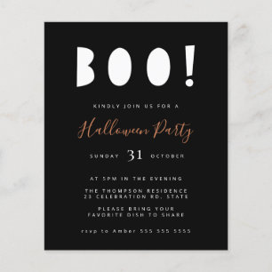 Budget Minimalist Boo Halloween Black Party Inbjud