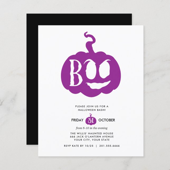 BUDGET Minimalist BOO Halloween-fest (Fram/baksida)