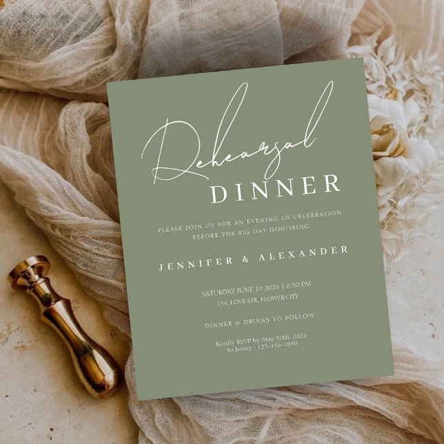 Budget Minimalist Övningsmiddagsinbjudan (Budget Minimalist Rehearsal Dinner Invitation)