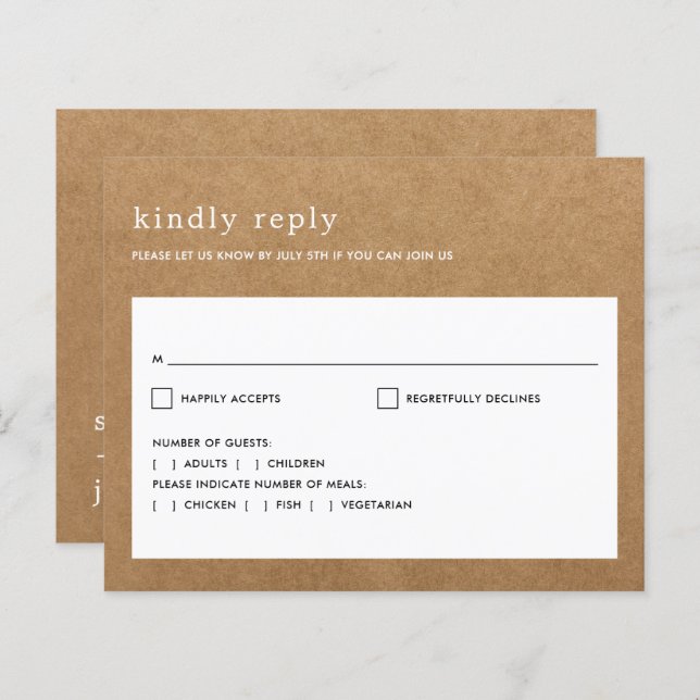 Budget Minimalist Rustic Faux Kraft Bröllop OSA (Fram/baksida)