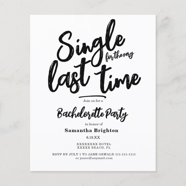Budget Minimalist Sängkammartjej Invitation (Framsida)