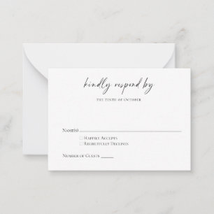 Budget Minimalist Svart Vitt Modernt Skript RSVP Anteckningskort