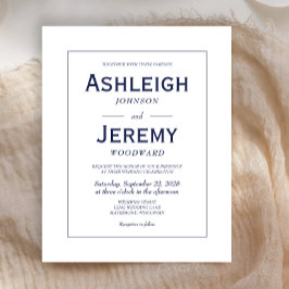 Budget Minimalistisk Marinblå Bröllopsinbjudan