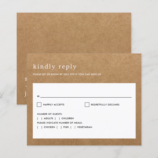 Budget Minimalistisk Rustik Falsk Kraft Bröllops R (Fram/baksida)