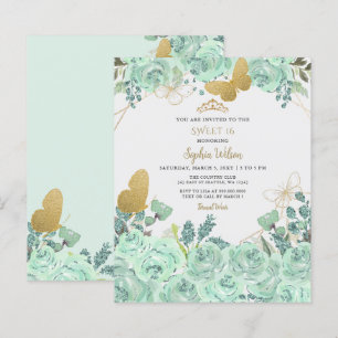 Budget Mint Guld Blommigt Butterfly Sweet 16 Inbju