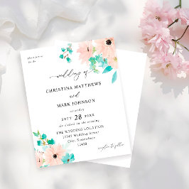 Budget Mintgrön och rosa blommig bröllopsinbjudan