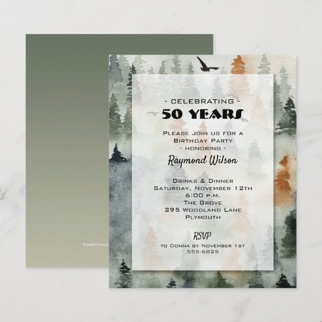 Budget Misty Forest Birthday-inbjudningar (Fram/baksida)