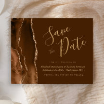 Budget Mocha Agate Brun Bröllop Save the Date