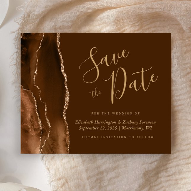 Budget Mocha Agate Brun Bröllop Save the Date (Skapare uppladdad)