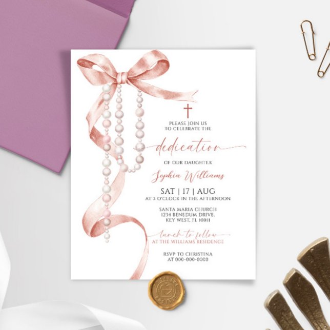 Budget Mocha Bow & Rosary Dedication bjudande in (Skapare uppladdad)