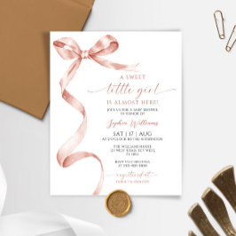 Budget Mocha Bow Sweet Girl Baby Shower-inbjudan